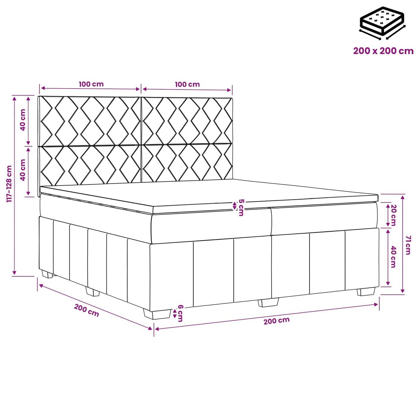 Boxmadras med topmadras Gråbrun 200 x 200 cm Stof