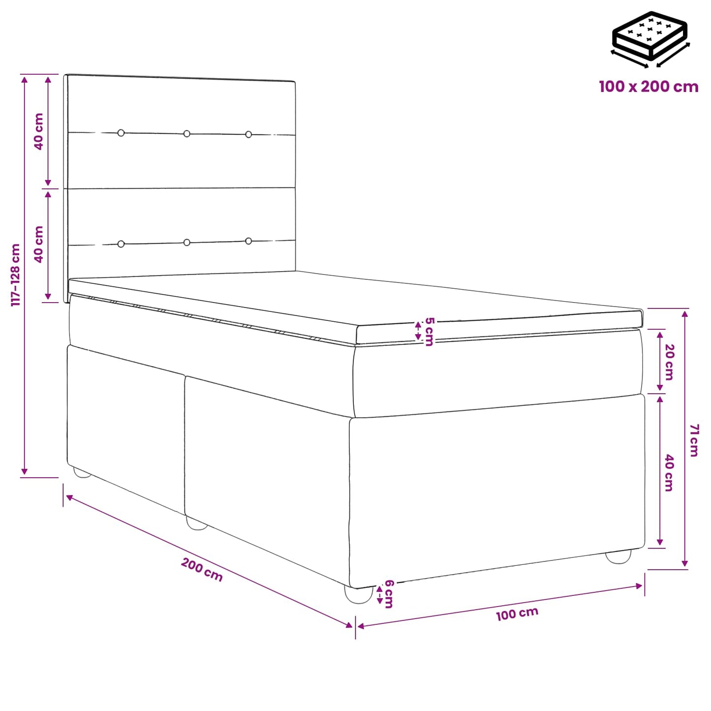 Boxmadras med topmadras Cremefarvet 100 x 200 cm Stof
