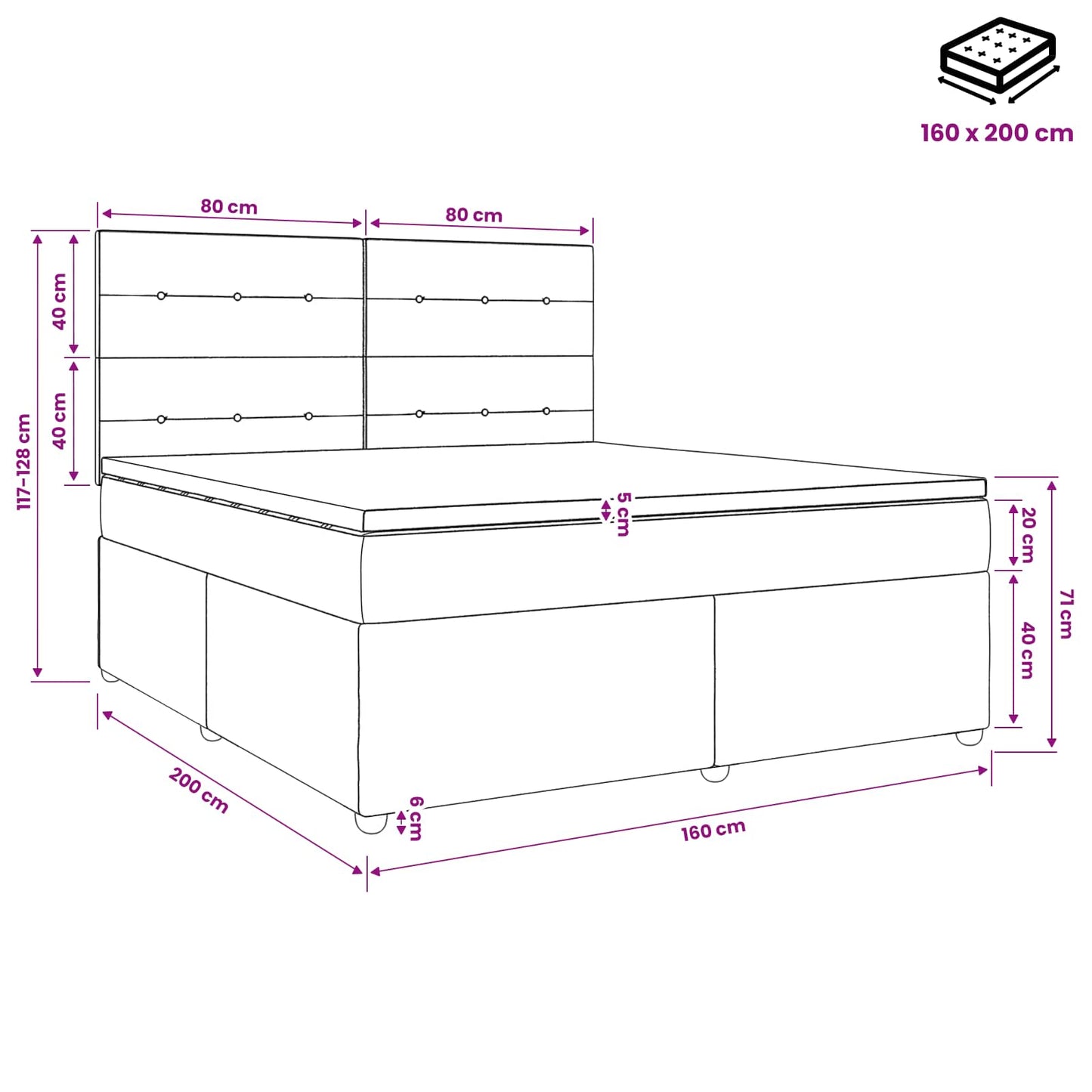 Boxmadras med topmadras Cremefarvet 160 x 200 cm Stof