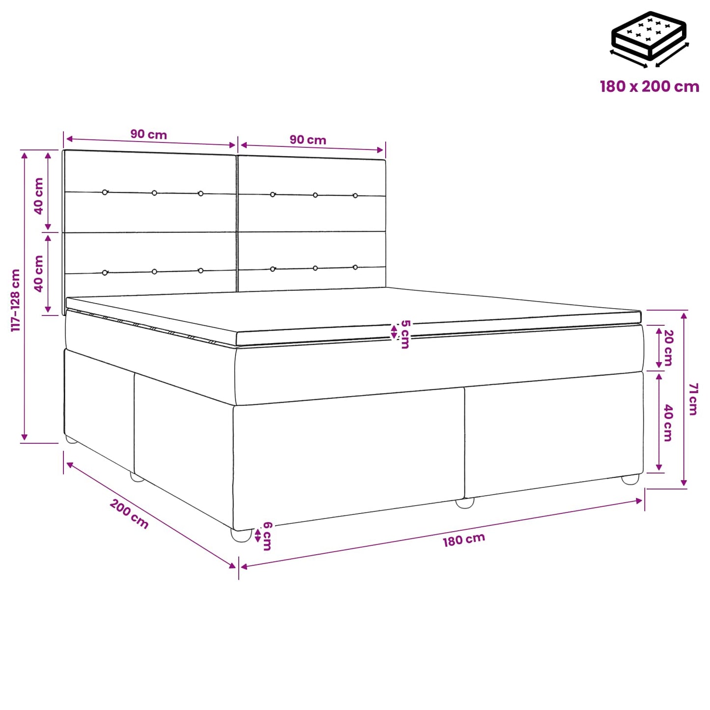 Boxmadras med topmadras Mørk Brun 180 x 200 cm Stof