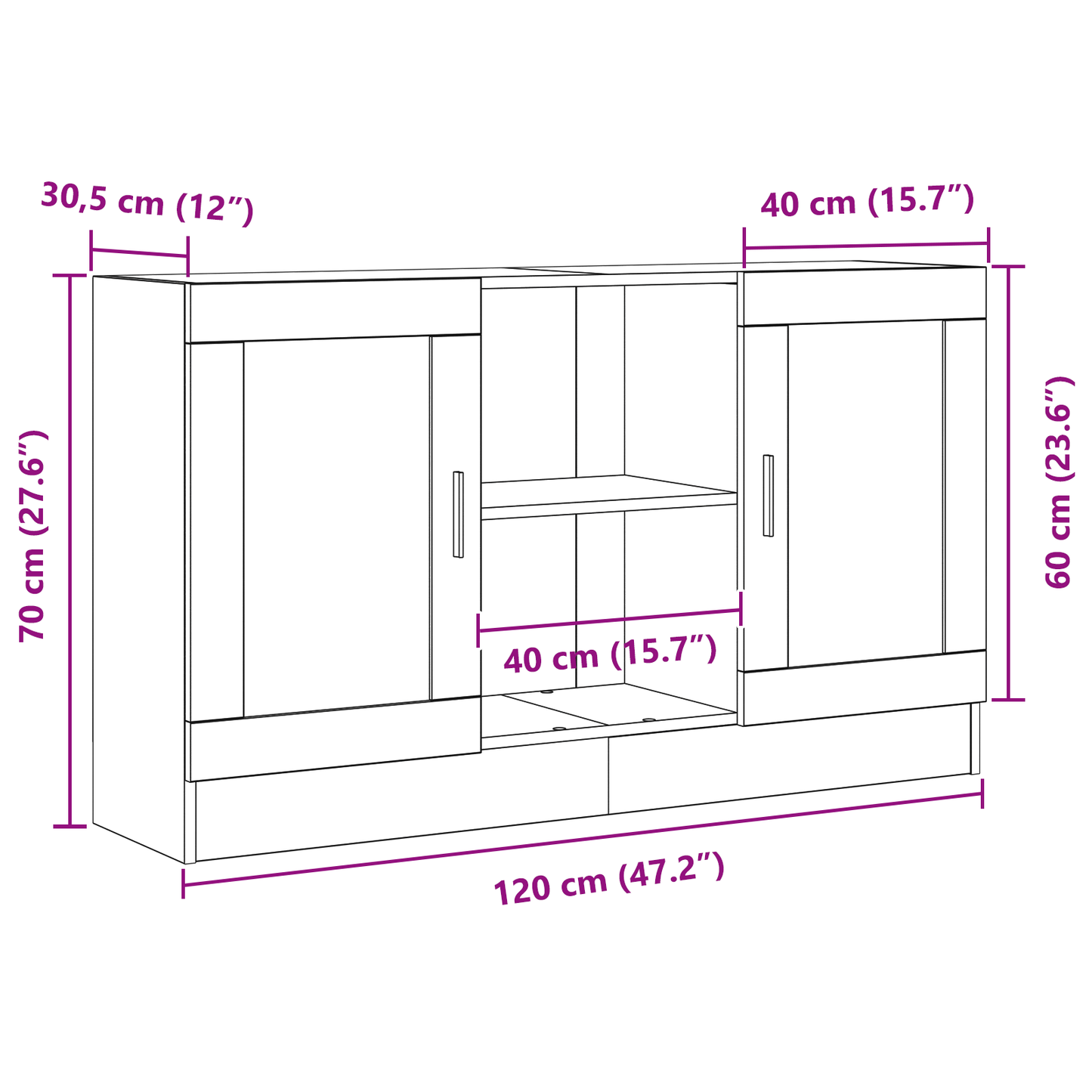 Sideboard Sort eg 120 x 30,5 x 70 cm Konstrueret træ
