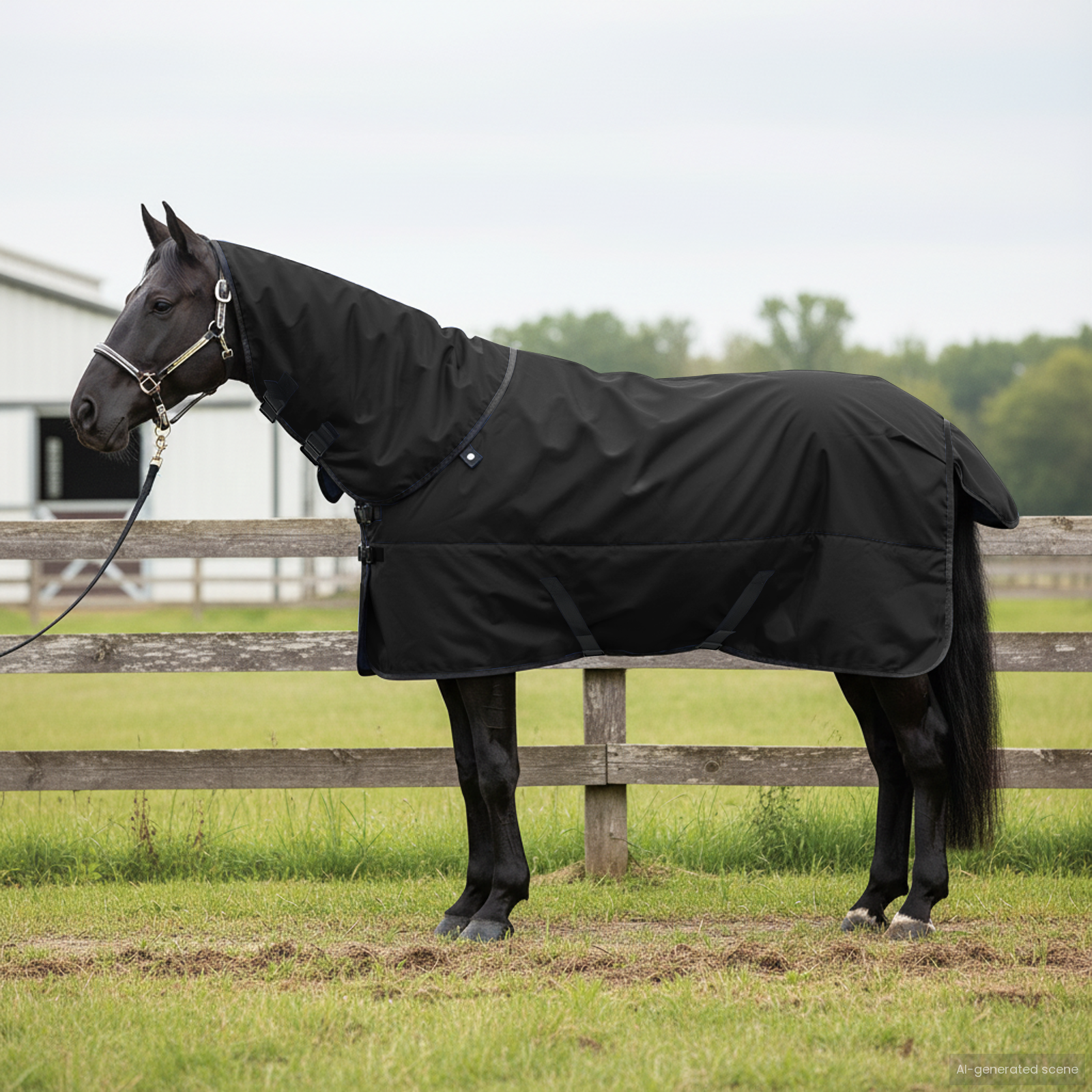 Hestetæppe Mørk Grøn og Sort 145 cm Polyester billede