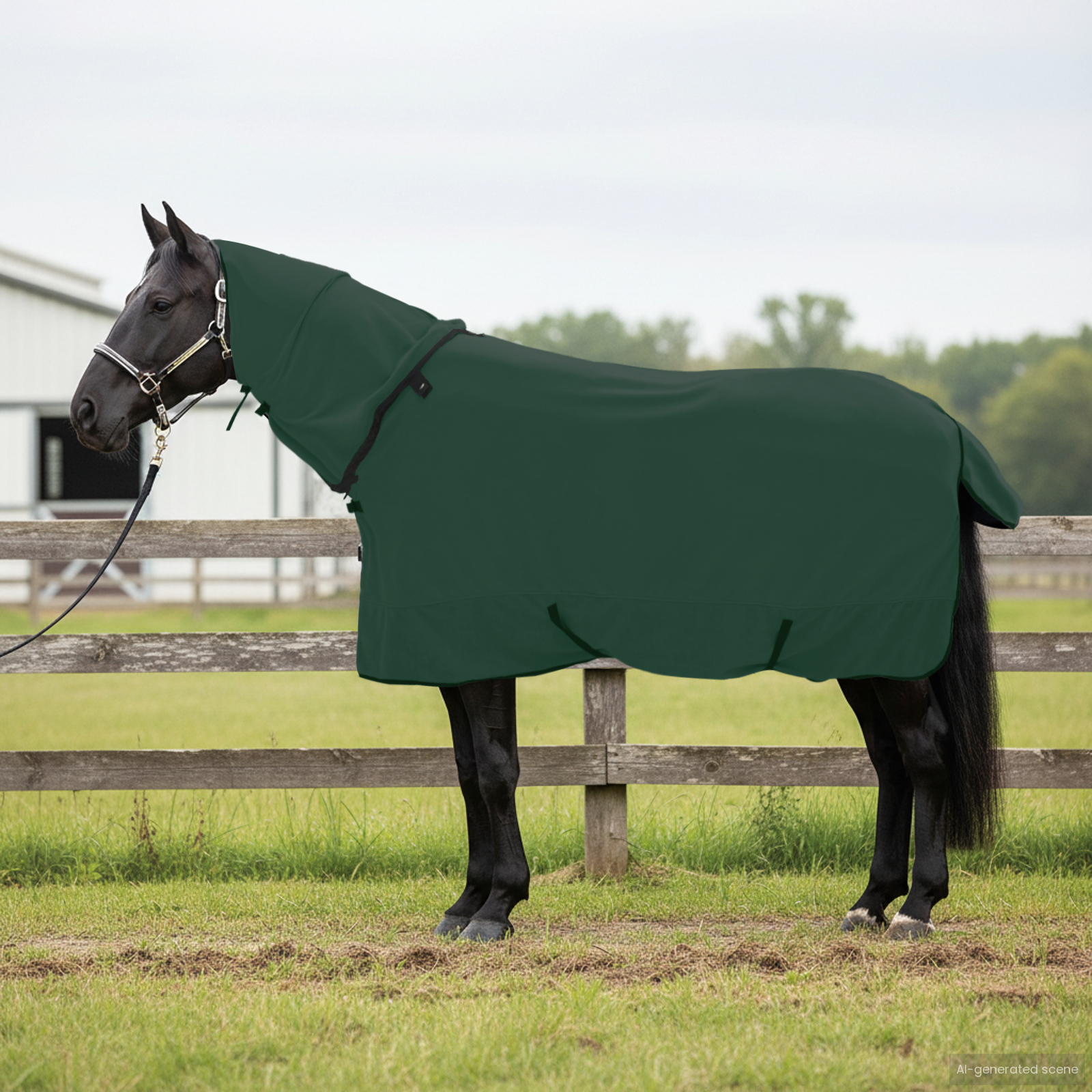 Hestetæppe Mørkegrøn 125 cm Polyester billede