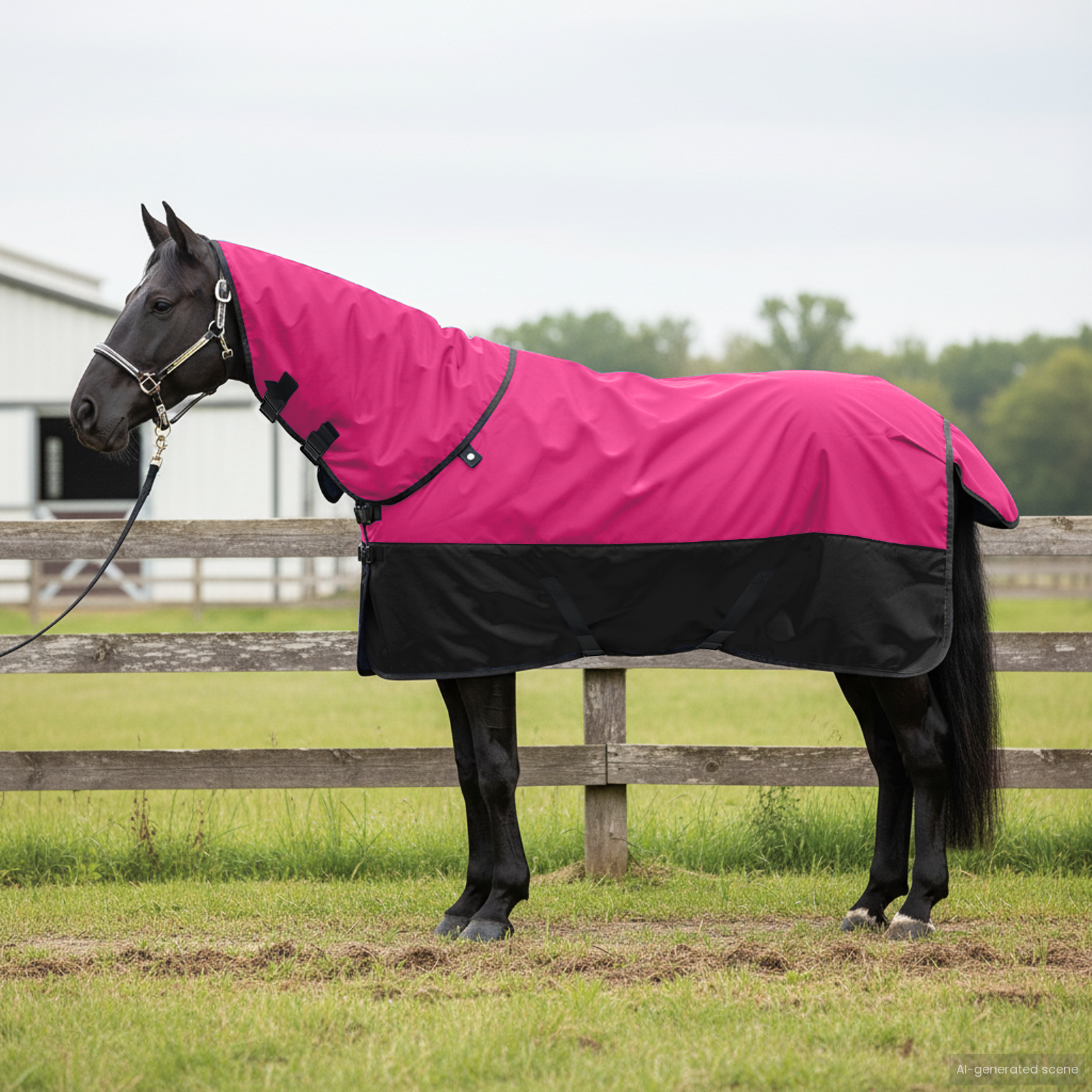 Hestetæppe Pink og Sort 135 cm Polyester billede