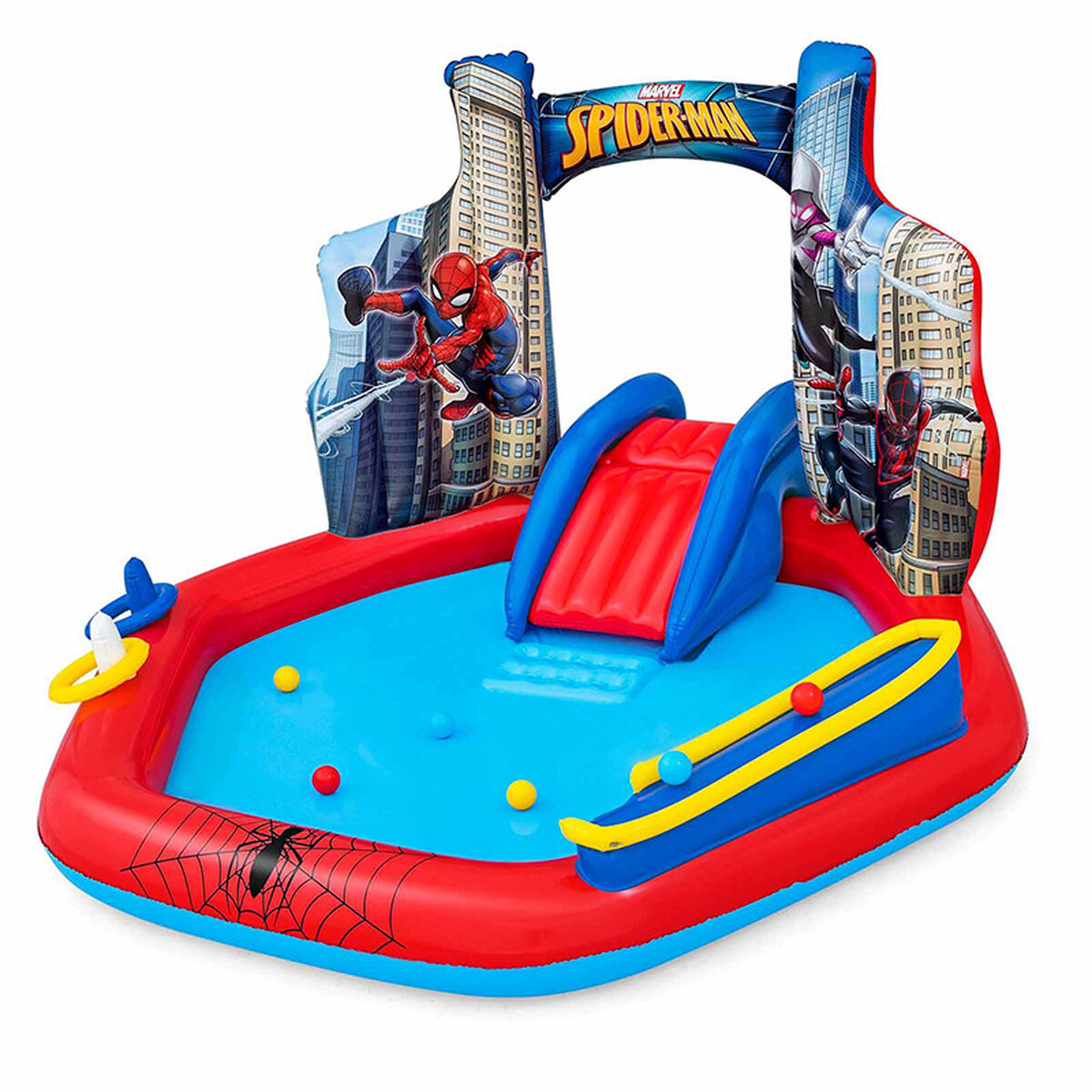 "Børnebassin" } Bestway Spiderman 211 x 206 x 127 cm Legeplads billede
