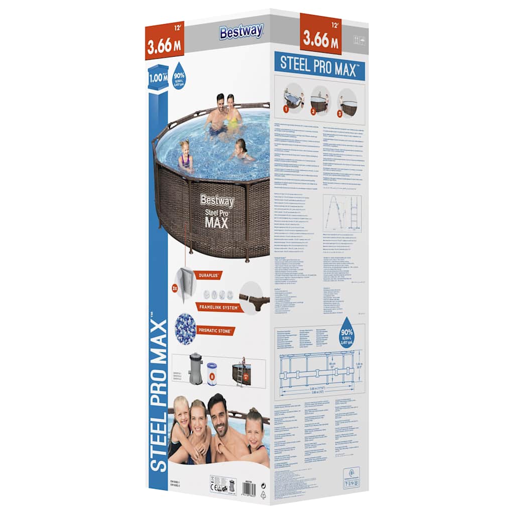 Steel Pro MAX swimmingpoolsæt Deluxe Series rund 366x100 cm