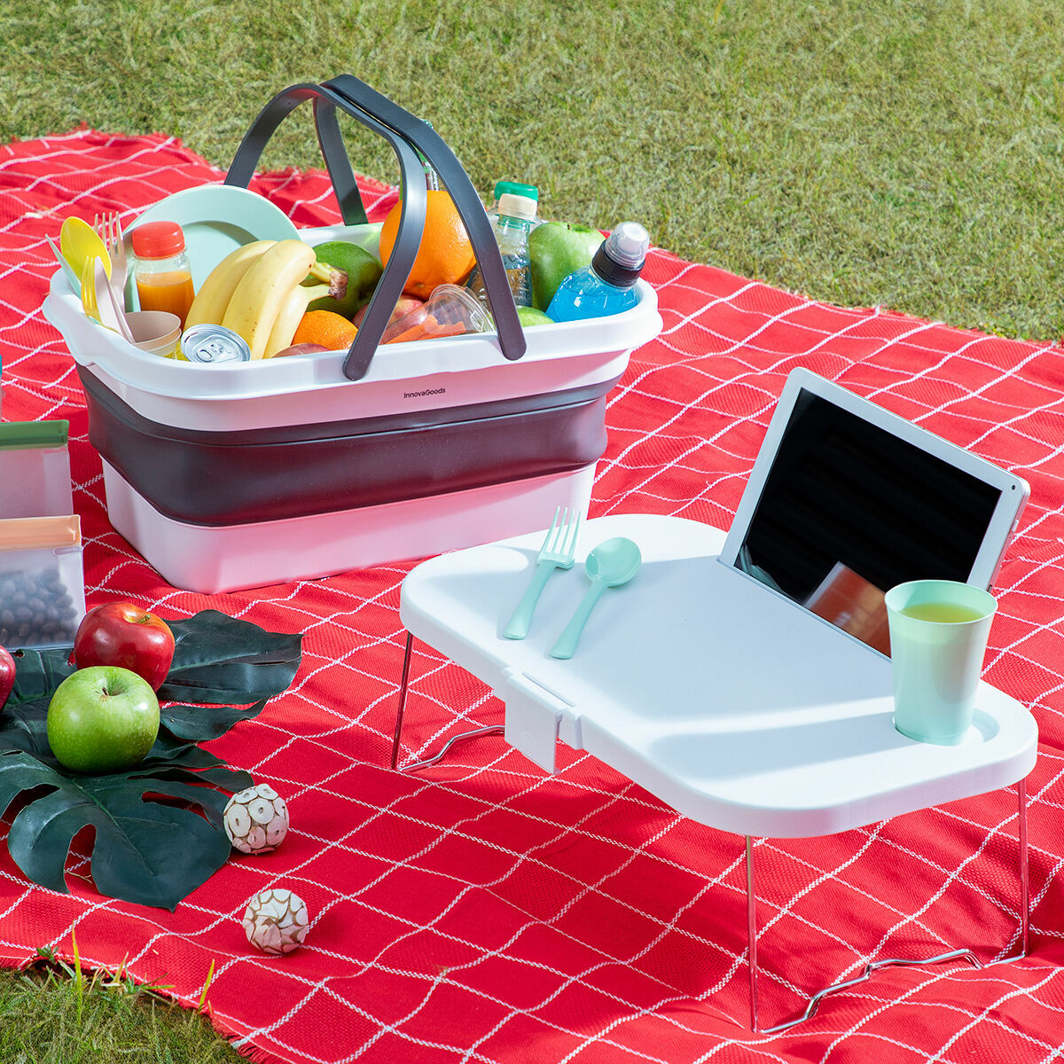 Sammenklappelig picnickurv med bakkebord Pickning InnovaGoods billede