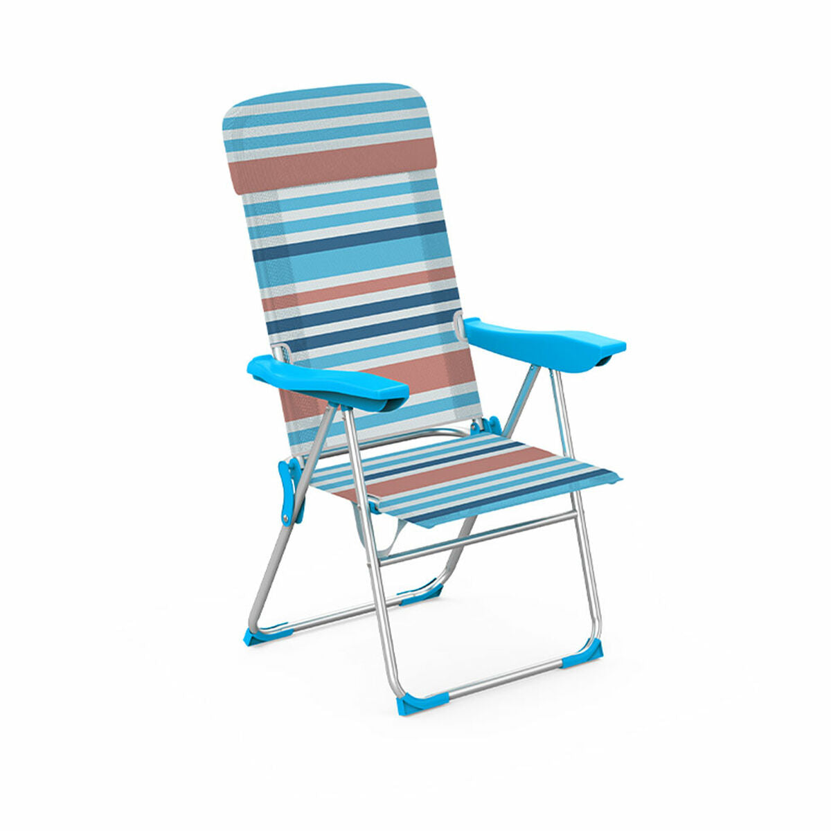 Marbueno Foldable Chair 5 Positions Aluminium with Cushion Stripes Orange Blue 69X58X110 cm billede