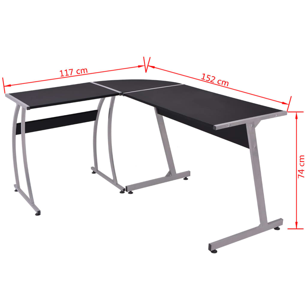 hjørneskrivebord L-formet sort