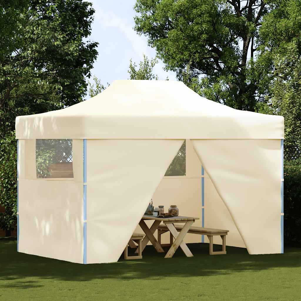 foldbart pop-up telt med 4 sidevægge 3 x 4,5 m cremehvid