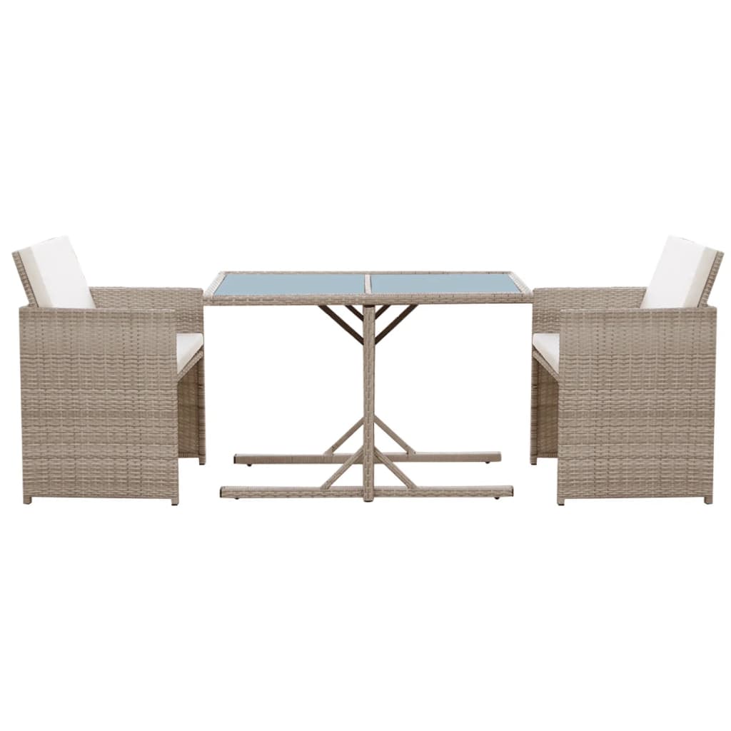 bistrosæt 3 dele med hynder polyrattan beige