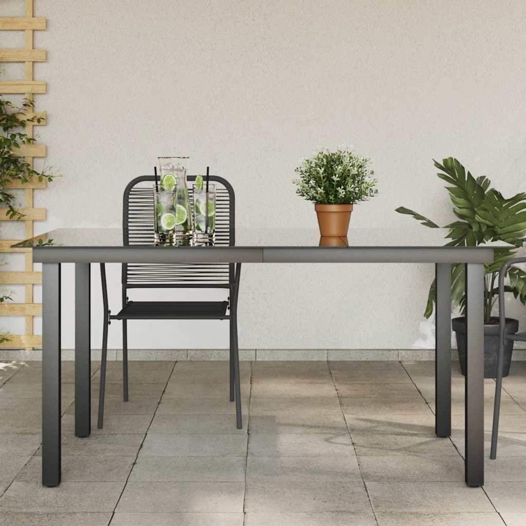 havebord 150x90x74 cm aluminium og glas sort billede