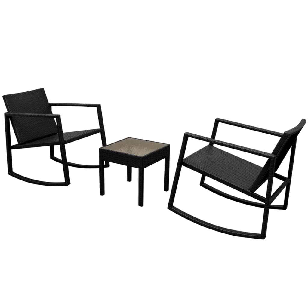 bistrosæt 3 dele polyrattan sort