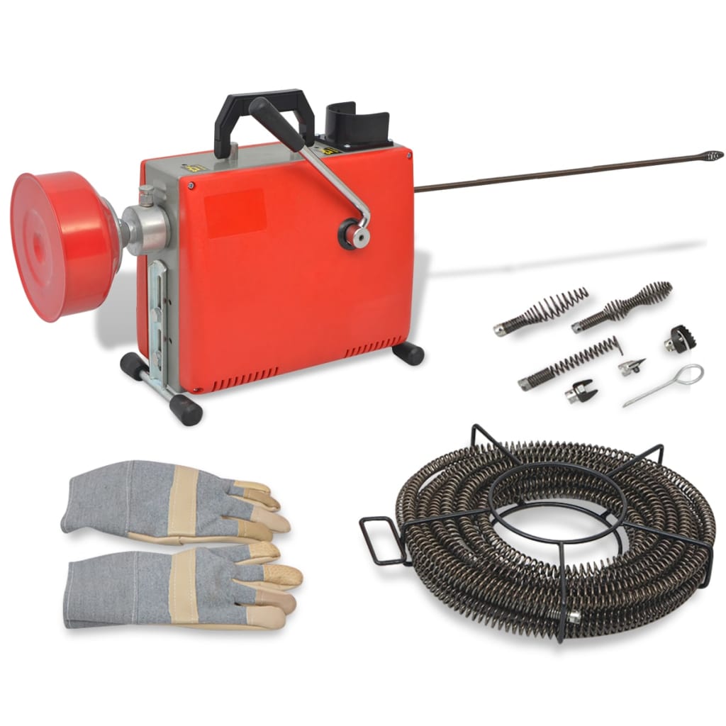 Afløbsrensemaskine 250 W - spiraler 15 m x 16 mm + 4,5 m x 9,5 mm