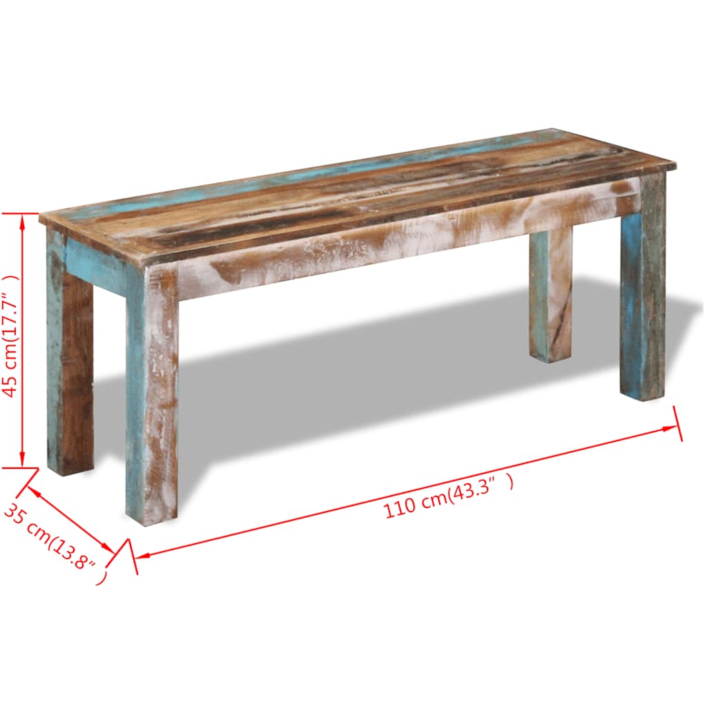 bænk 110x35x45 cm massivt genbrugstræ