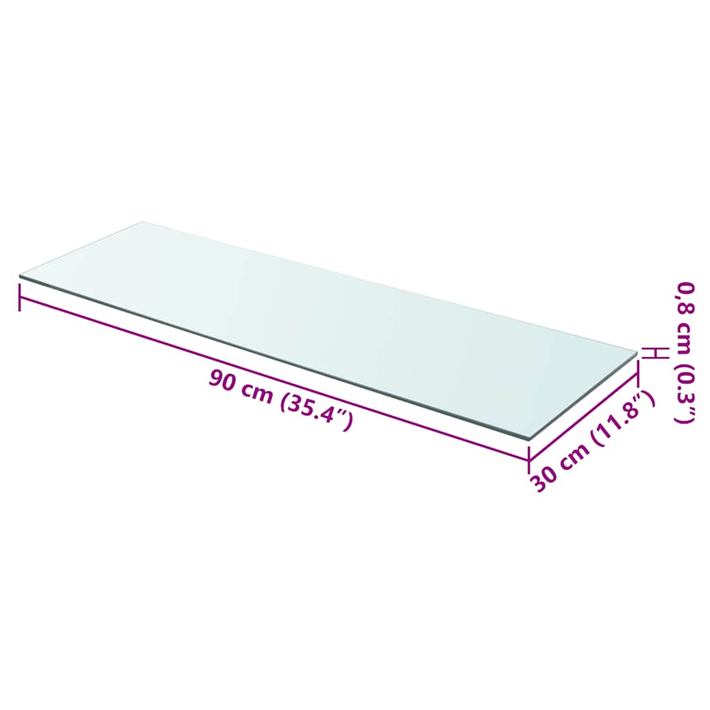 hylde glaspanel klar 90x30 cm