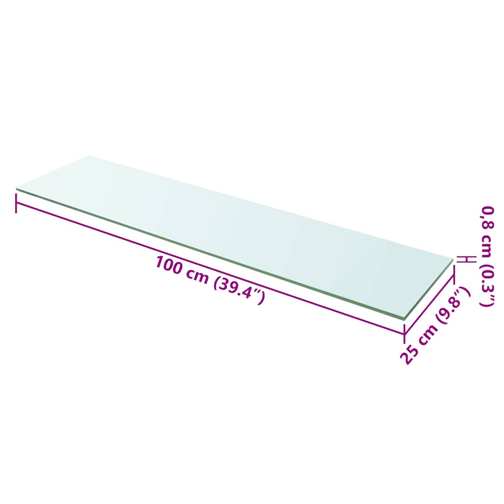 hylde glaspanel klar 100x25 cm