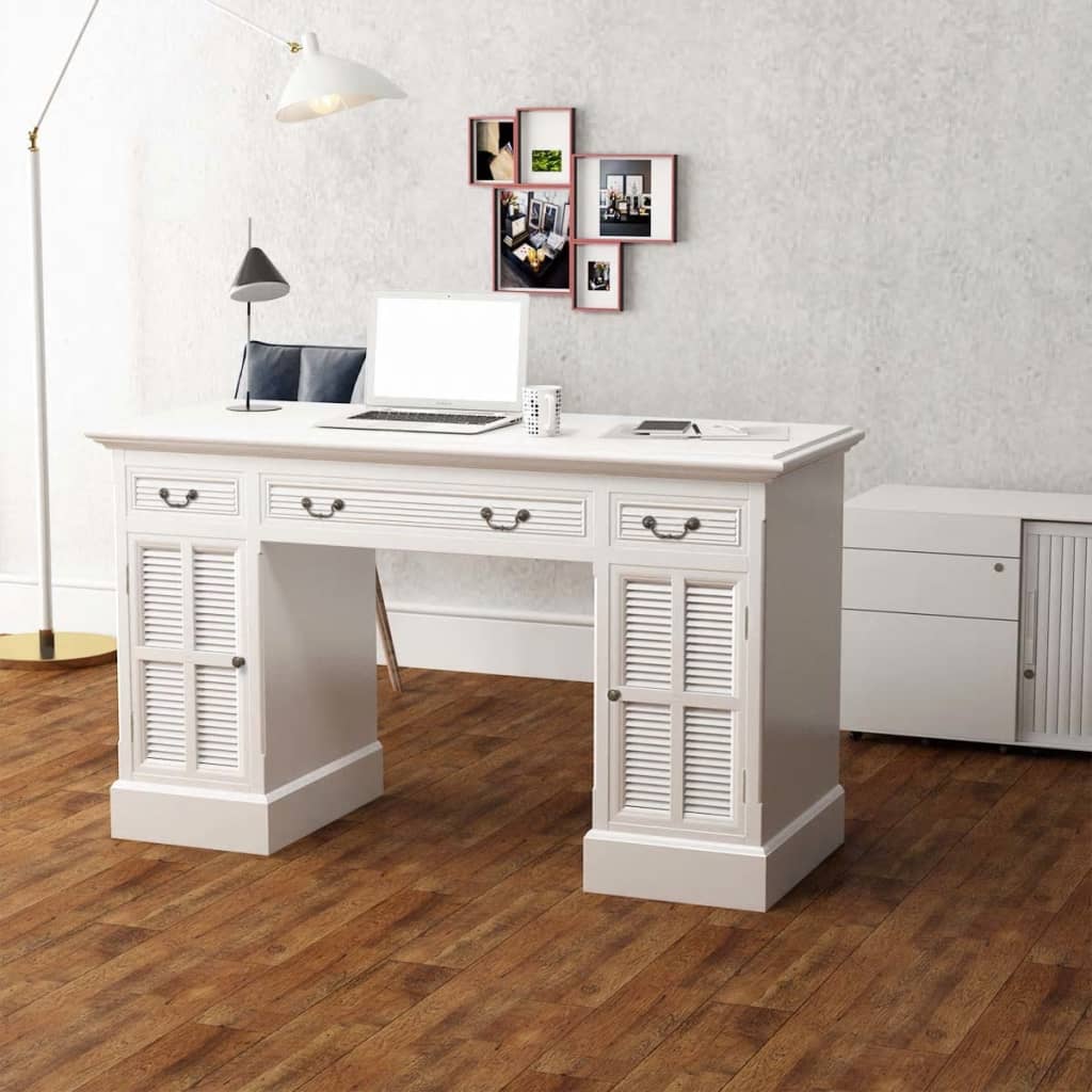 dobbelt piedestal skrivebord hvidt 140x48x80 cm billede