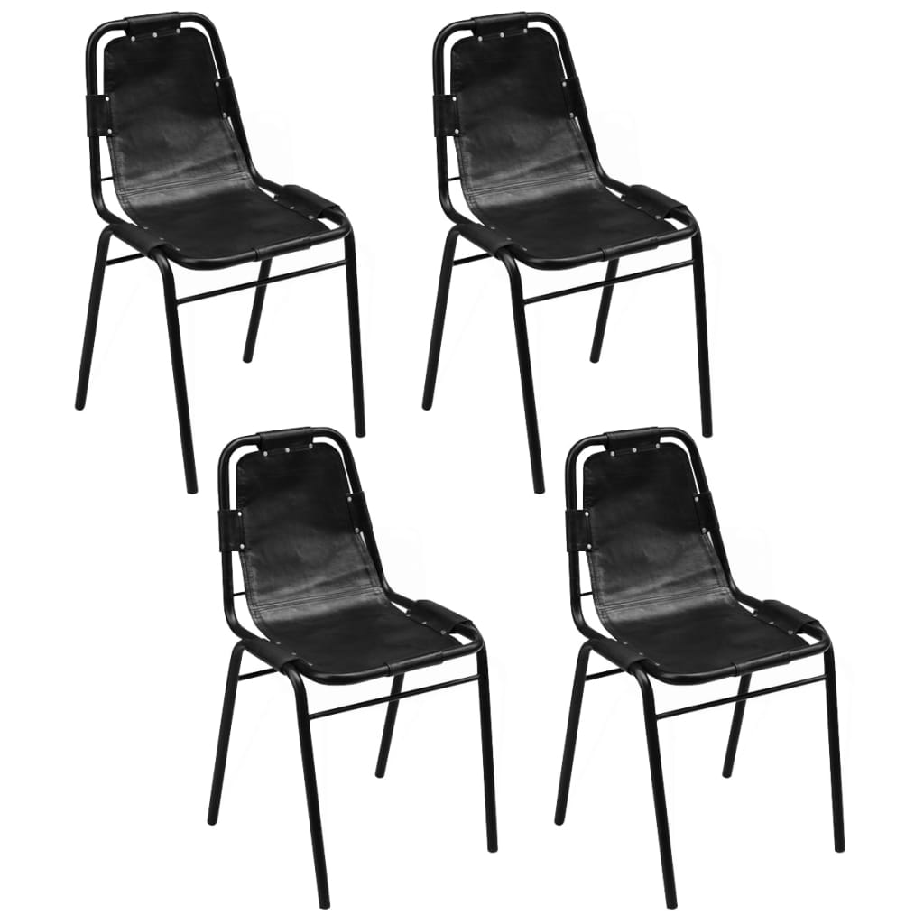 spisebordsstole 4 stk. sort ægte læder