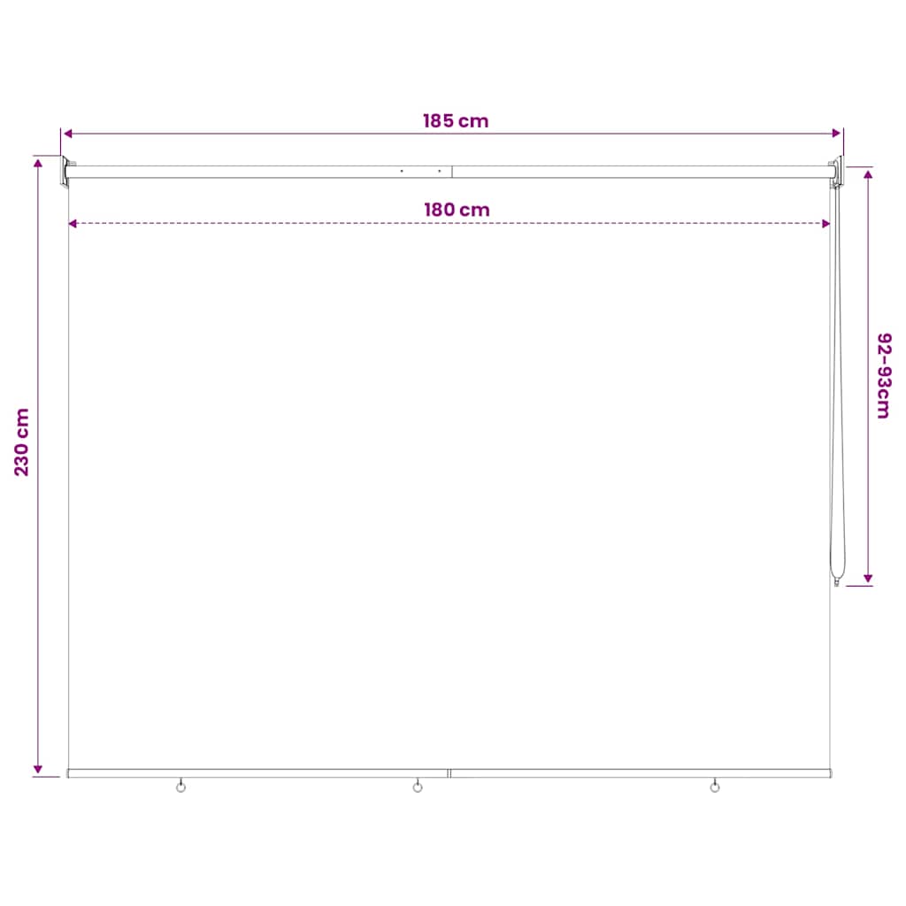 udendørs rullegardin 185 (B) x 230 (H) cm cremefarvet
