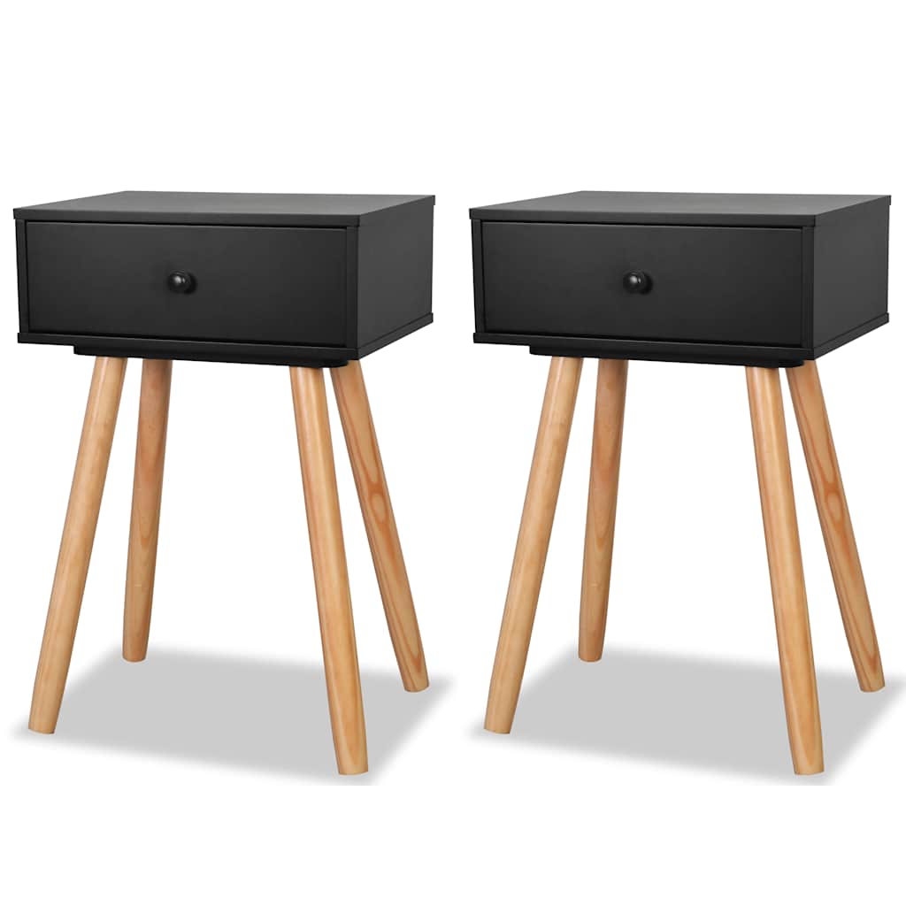 sengebord 2 stk. massivt fyrretræ 40 x 30 x 61 cm sort