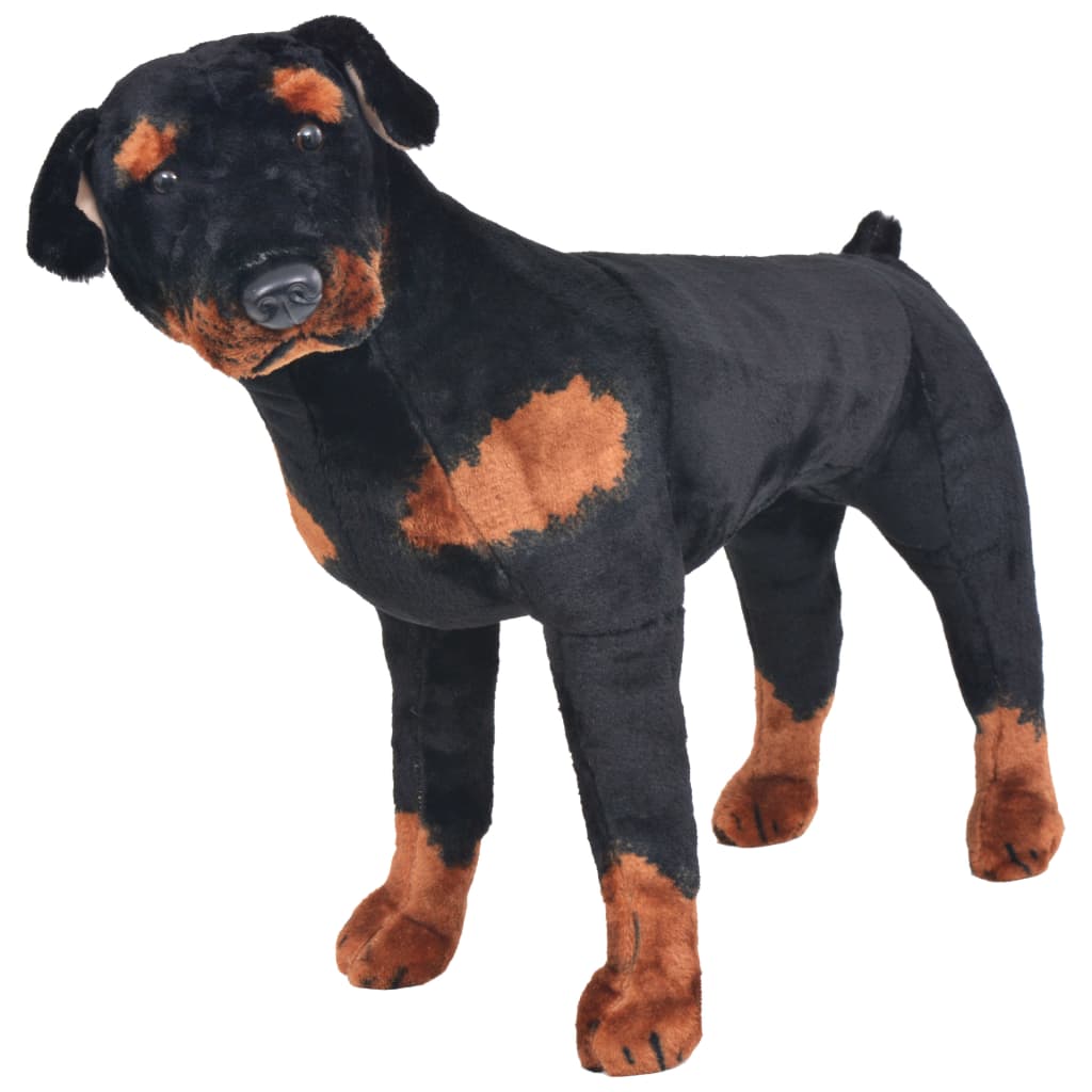 stående tøjdyr rottweiler plysstof XXL sort og brun billede