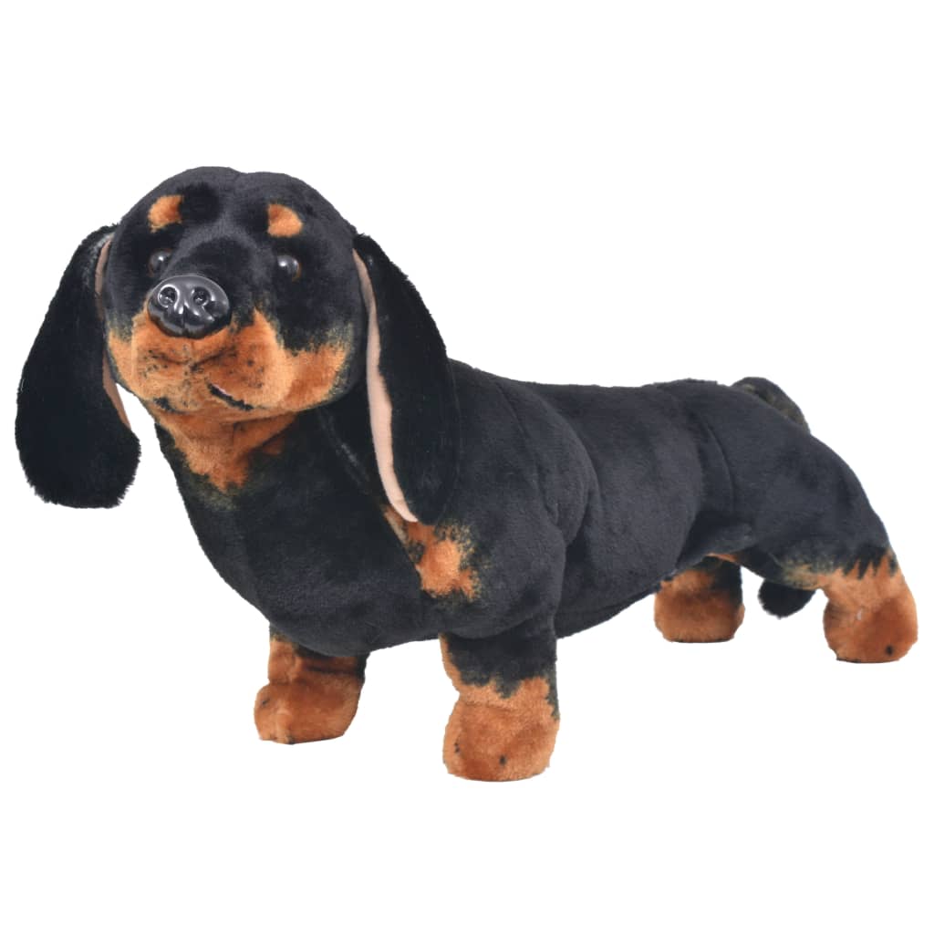 stående tøjdyr gravhund plysstof XXL sort billede