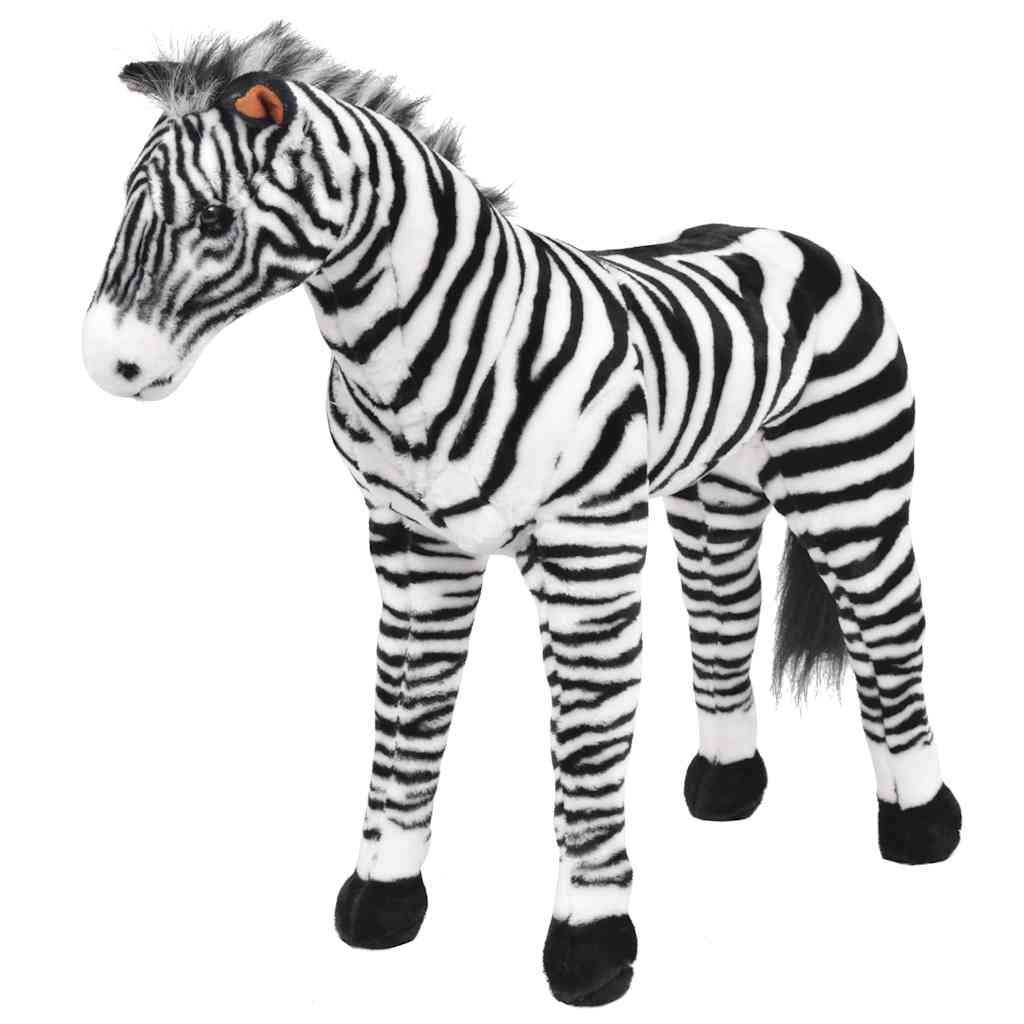 stående tøjdyr zebra plysstof XXL sort og hvid billede