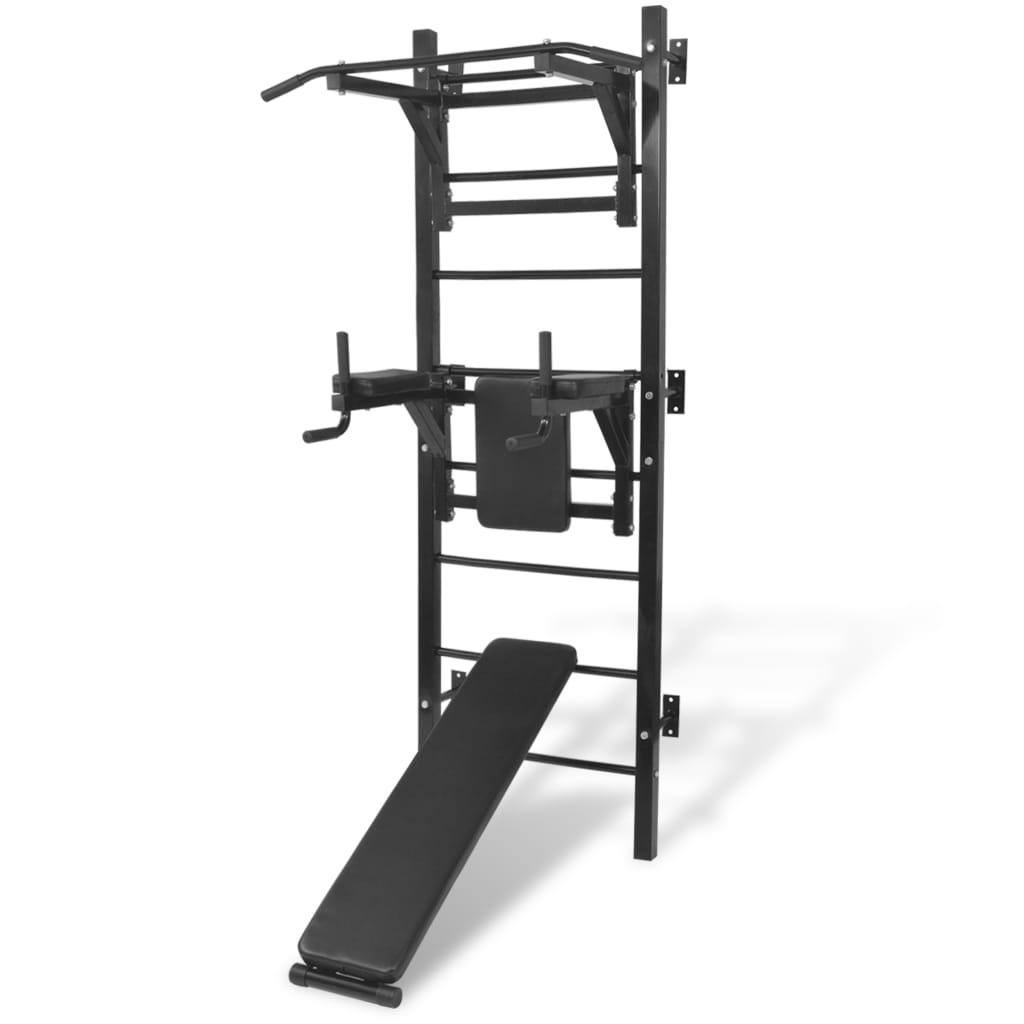 vægmonteret multifunktionel fitness-styrketårn sort billede