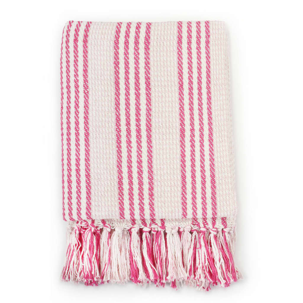 plaid 160x210 cm bomuld stribet lyserød og hvid