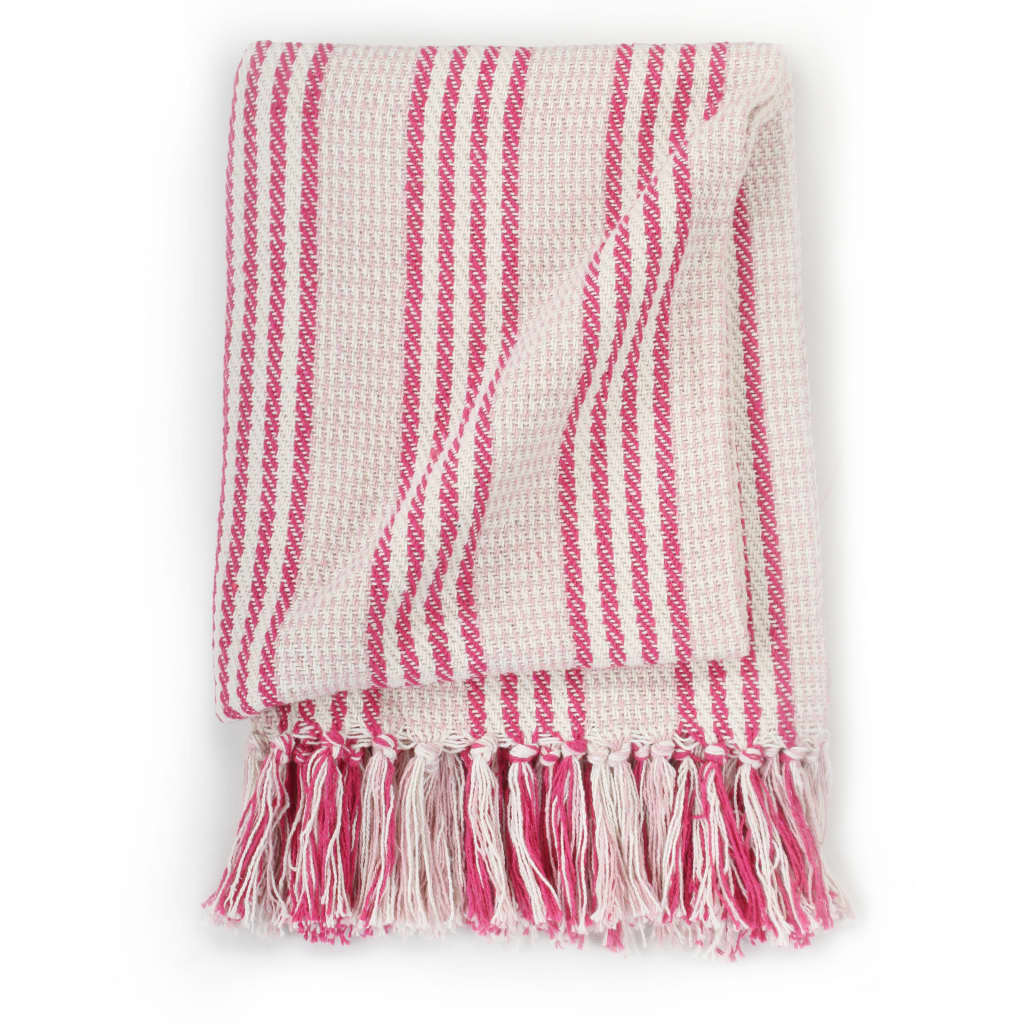 plaid 160x210 cm bomuld stribet lyserød og hvid