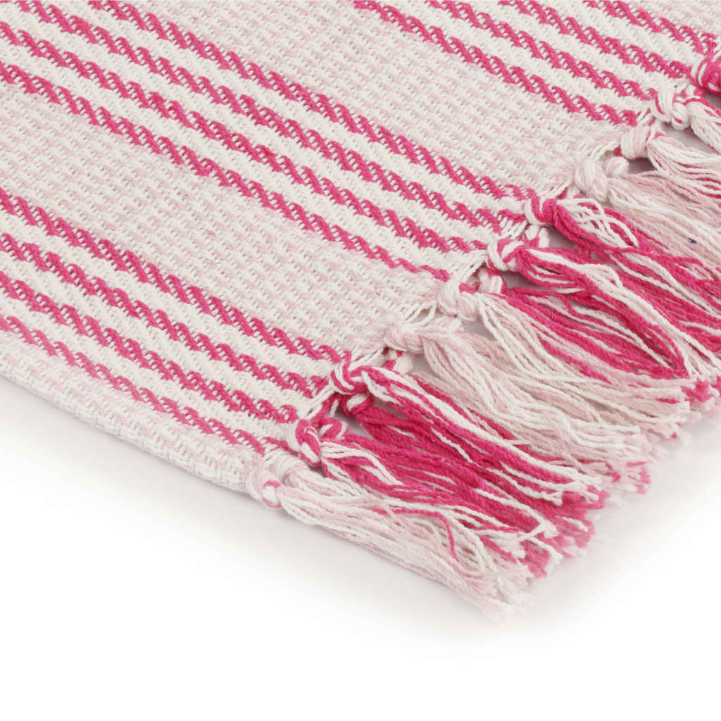 plaid 160x210 cm bomuld stribet lyserød og hvid