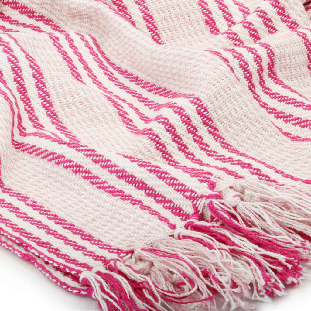 plaid 160x210 cm bomuld stribet lyserød og hvid