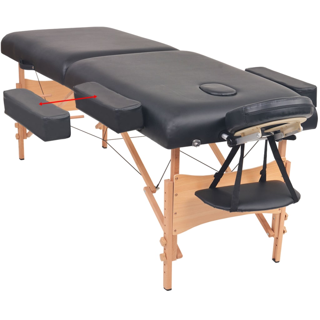 sammenfoldeligt massagebord 2 zoner 10 cm tyk hynde sort