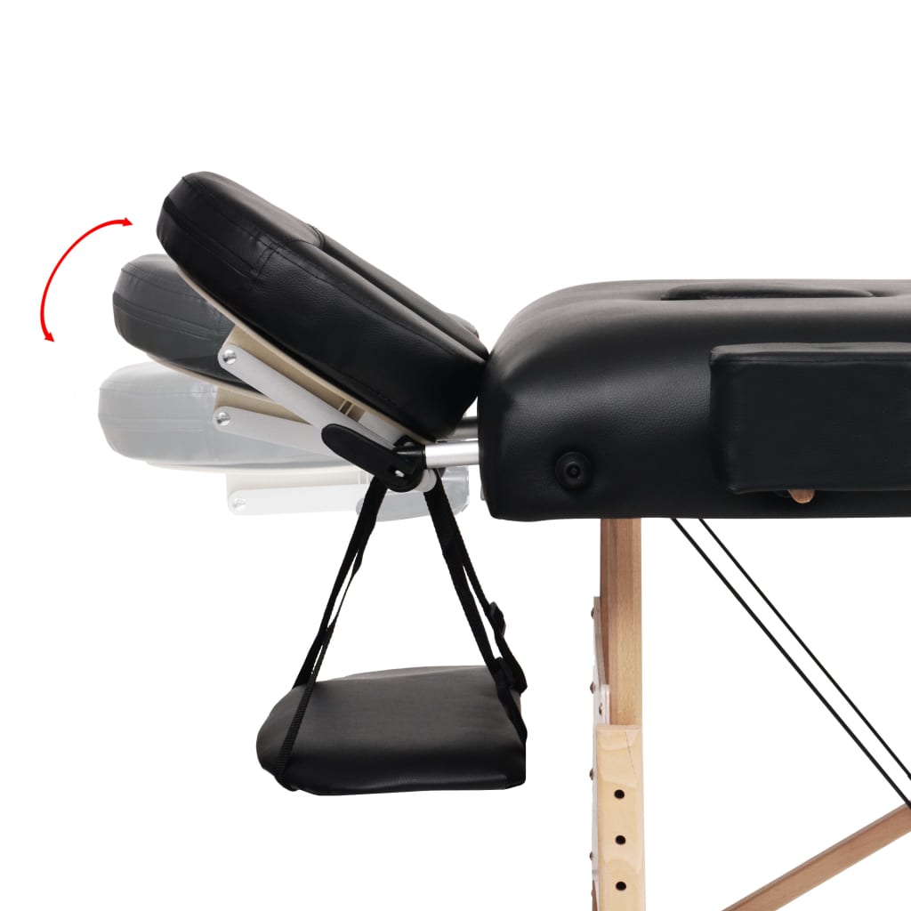 sammenfoldeligt massagebord 3 zoner 10 cm tyk hynde sort