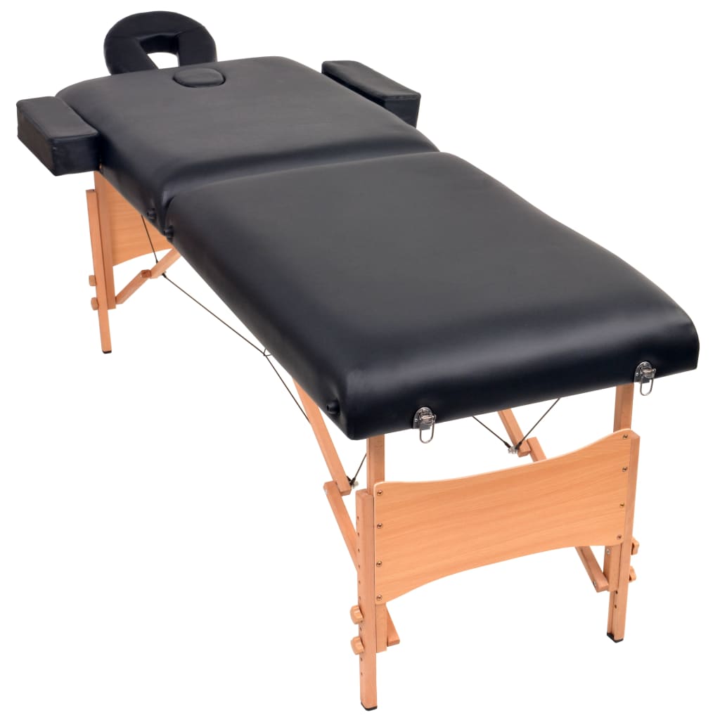 foldbart massagebord med skammel 2 zoner 10 cm tyk hynde sort