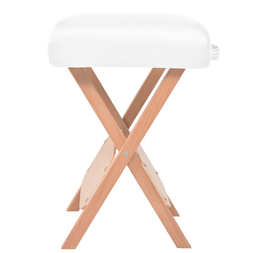 foldbart massagebord med skammel 3 zoner 10 cm tyk hvid