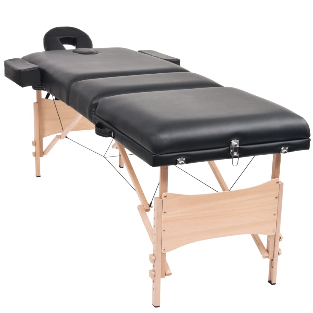 foldbart massagebord med skammel 3 zoner 10 cm tyk sort