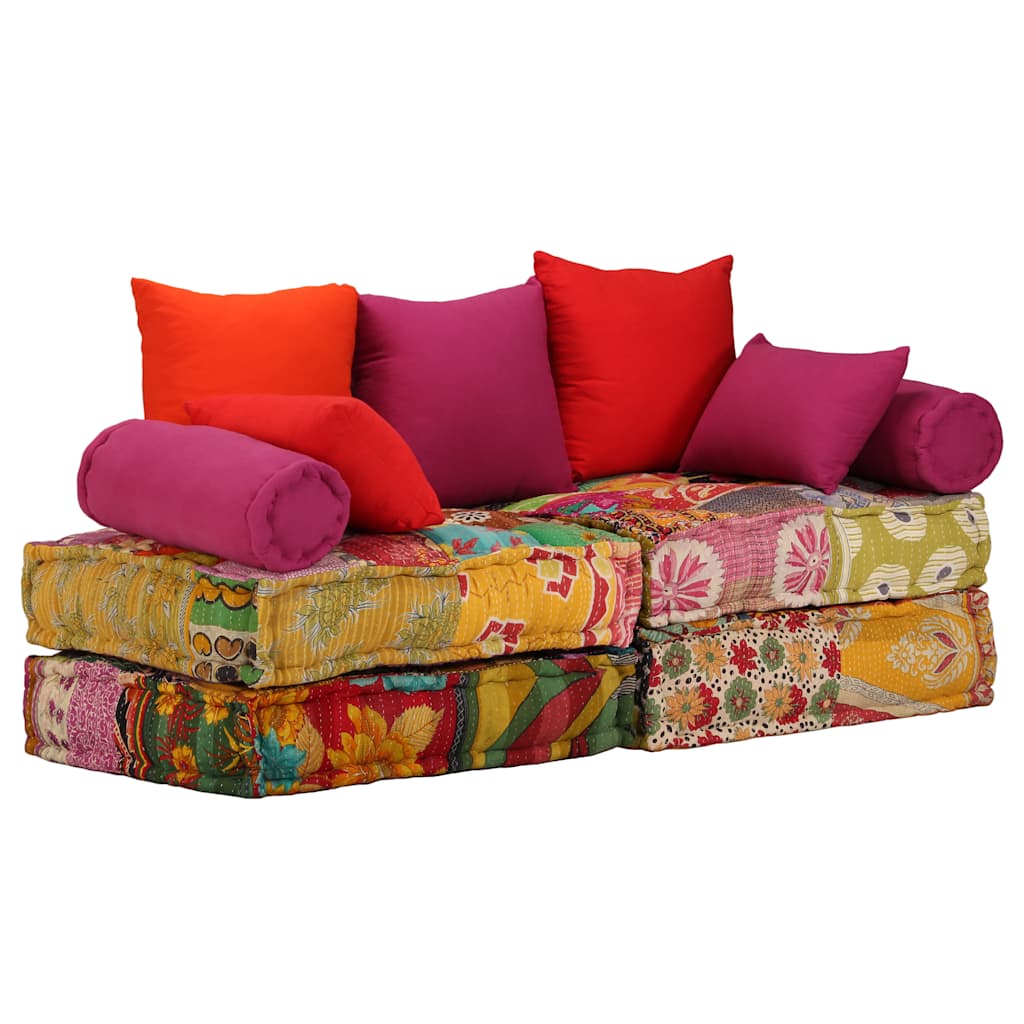 2-personers modulpuf i stof - patchwork, flerfarvet