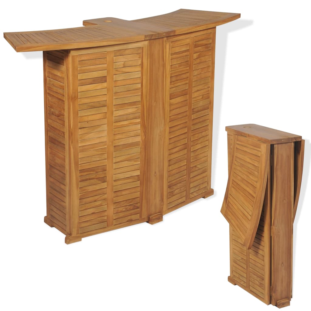 foldbart barbord 155x53x105 cm massivt teaktræ billede
