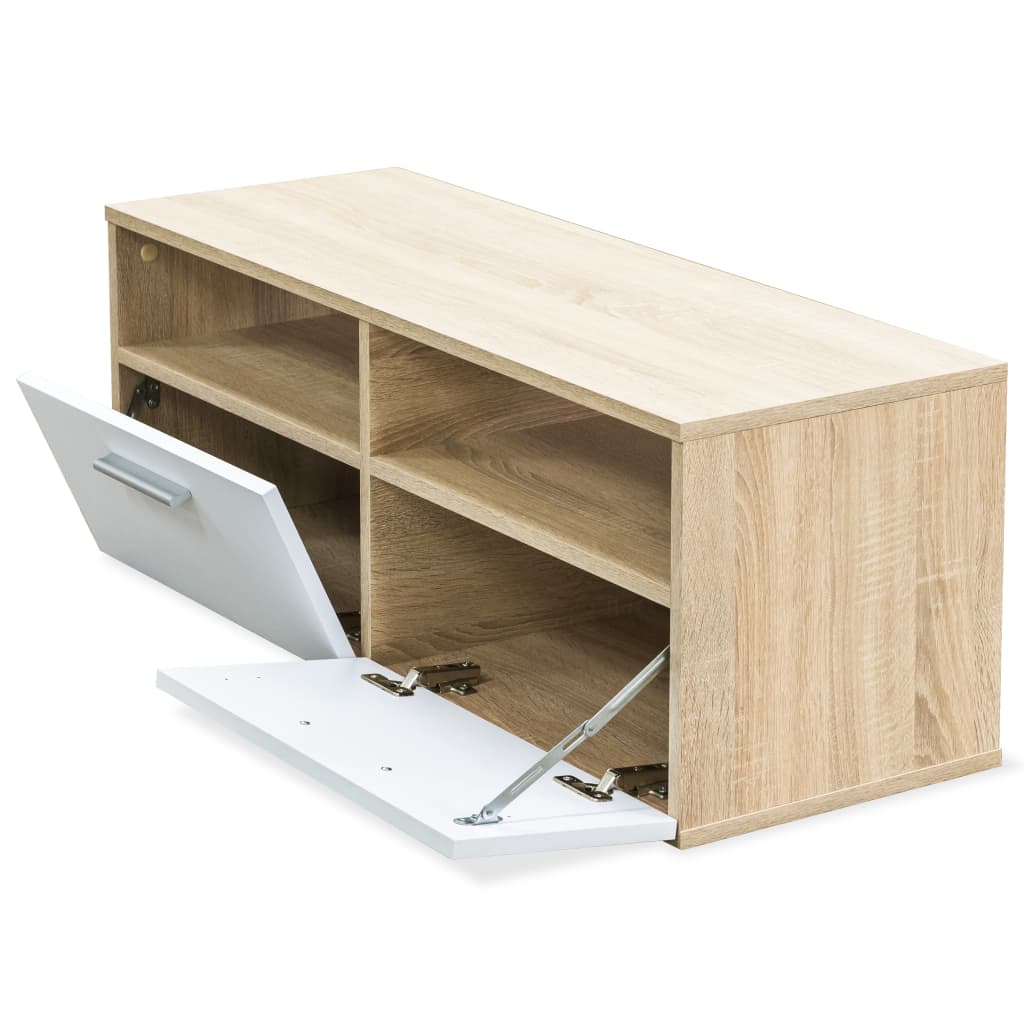 tv-bord 95x35x36 cm konstrueret træ egetræsfarve og hvid