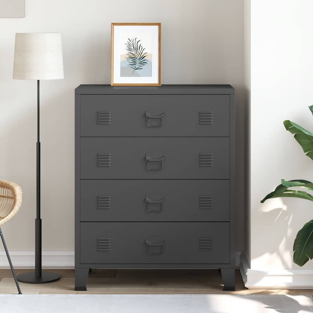 kommode i metal industriel stil 78 x 40 x 93 cm sort