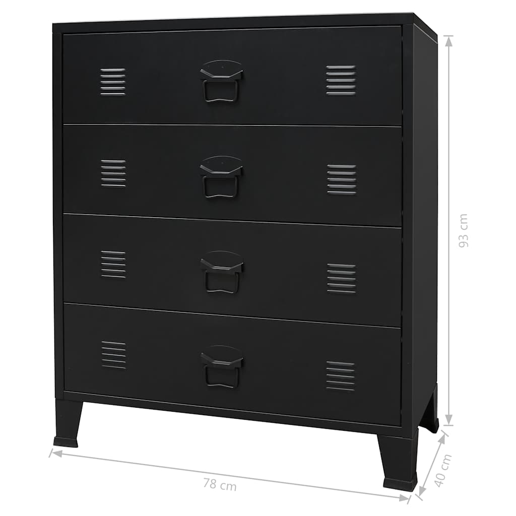 kommode i metal industriel stil 78 x 40 x 93 cm sort