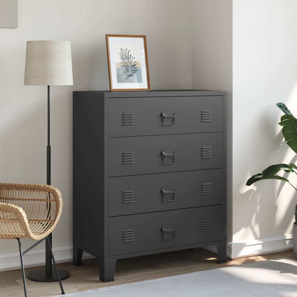 kommode i metal industriel stil 78 x 40 x 93 cm sort