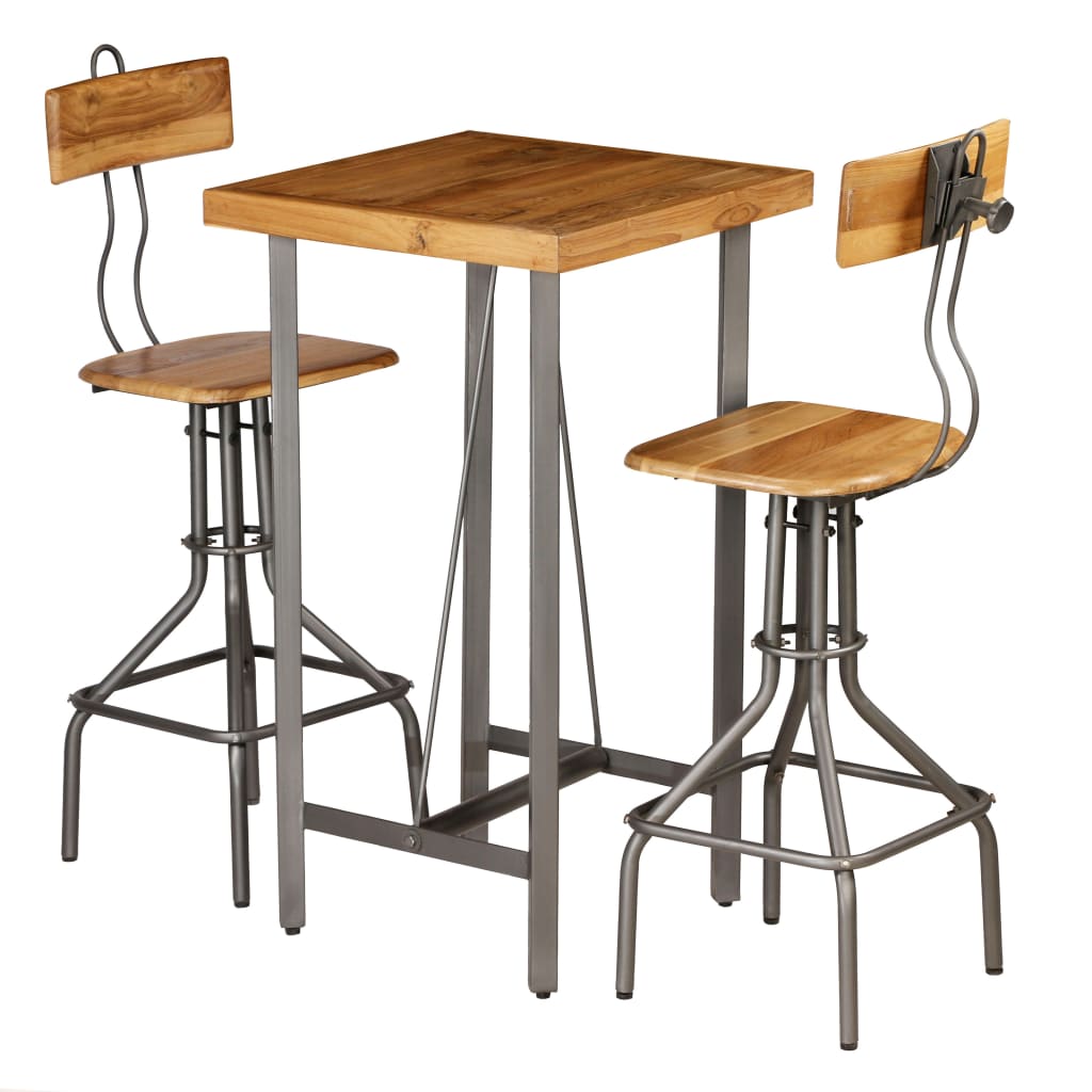 Barsæt i massivt genanvendt teak - 3 dele, industrielt design