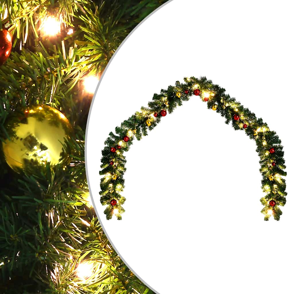 juleguirlande dekoreret med kugler og LED-lys 5 m