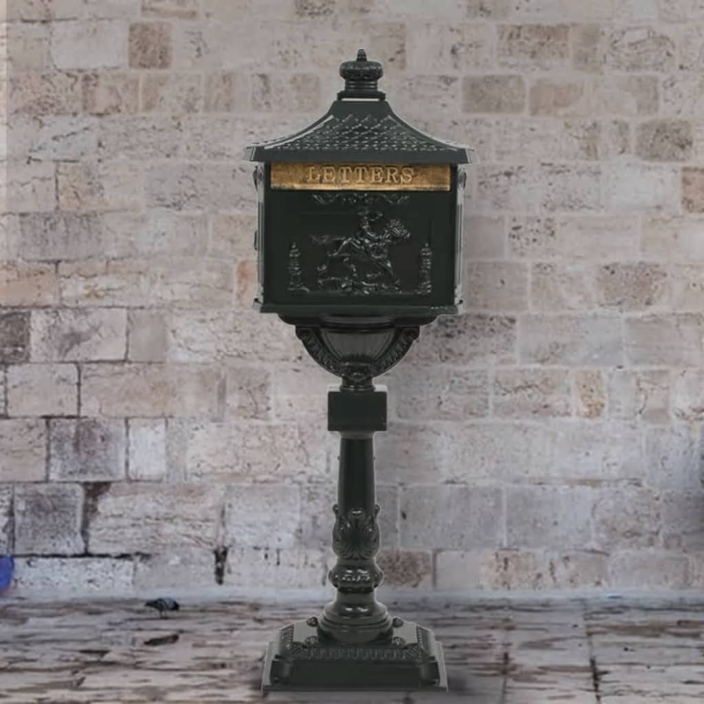 postkasse med piedestal aluminium vintagestil rustbestandig grøn billede