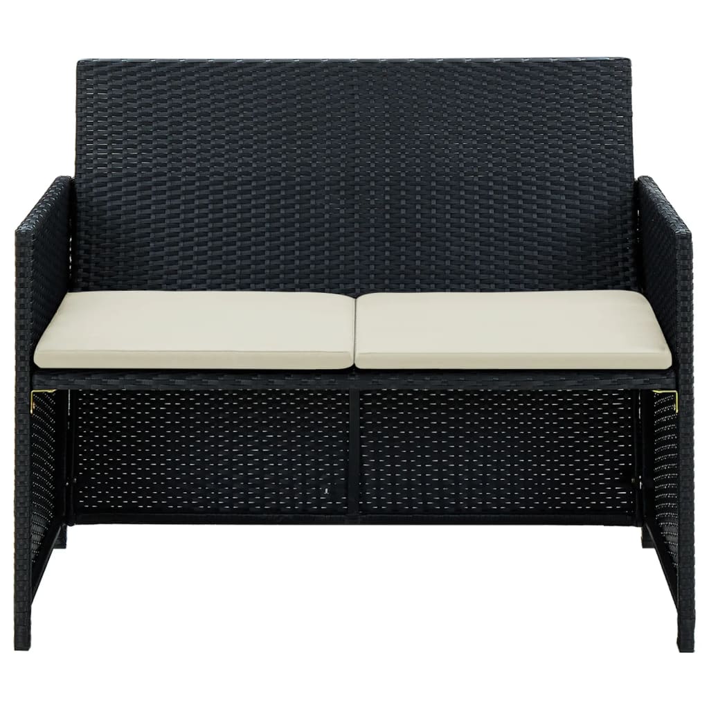 2-personers havesofa med hynder sort polyrattan
