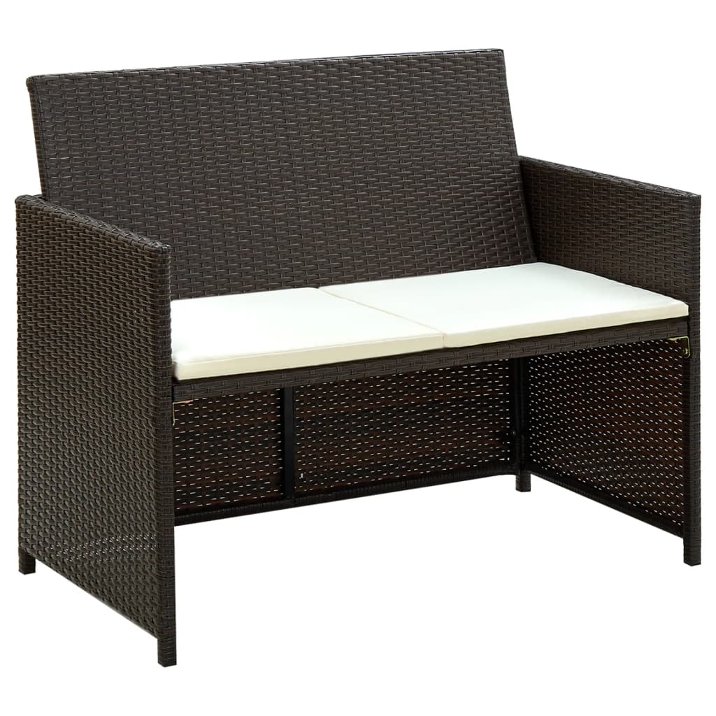 2-personers havesofa med hynder brun polyrattan
