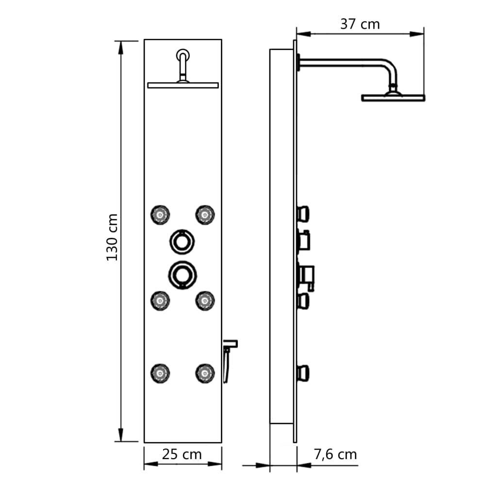 bruserpanel glas 25 x 44,6 x 130 cm sort